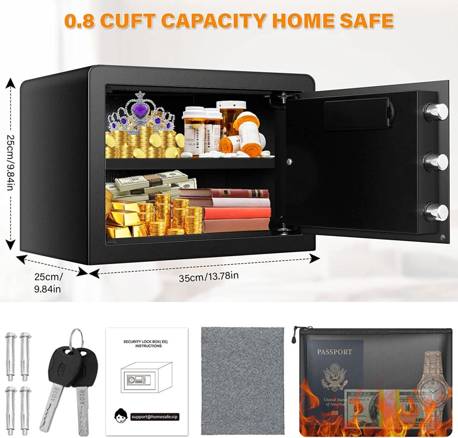 0.8 Cubic Fireproof Safe Box for Home, Anti-Theft Security Home Safe ...