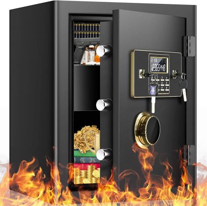 2.3 Cub Home Safe Fireproof Waterproof, Large Fireproof Safe with Built-In Personal Fireproof Security Safe, Lcd Digital Keypad and Removable Shelf, Safe Box for Money Firearm A4 Documents Medicines